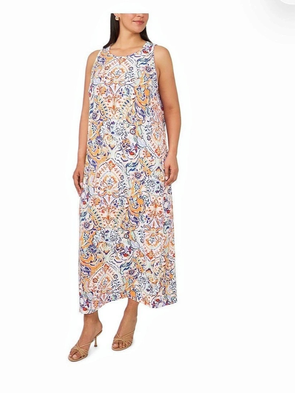 MSK Plus Size Sleeveless Round Neck Maxi Dress Paisley Size 3X NEW